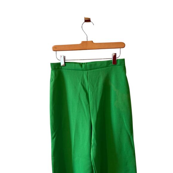 Vintage 70s Polyester High Waisted Wide Leg Pants Grass Green - Picture 2 of 4